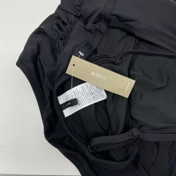 J. Crew Long Torso Ruffle Deep V One Piece Swimsuit Size 0 Black NWT - Picture 4 of 4